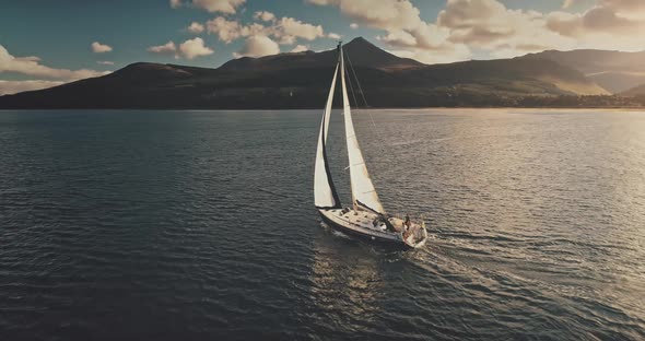 Aerial Yacht Sail in Ocean Bay alt