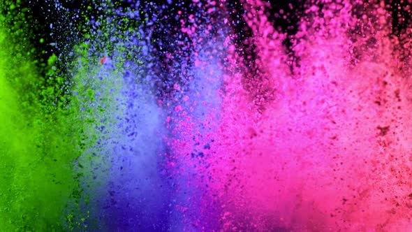 Super Slowmotion Shot of Color Powder Explosion Isolated on Black Background