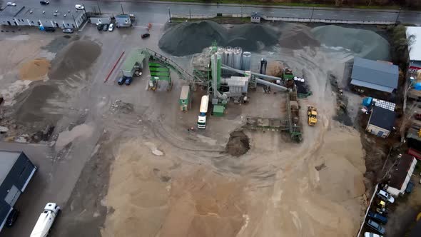 Construction yard with trucks