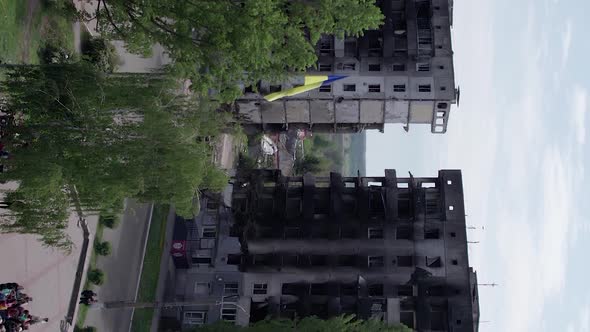 Vertical Video of Borodyanka Ukraine  House Destroyed By War