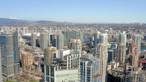 Scenic aerial view of downtown Vancouver, British Columbia, Canada.