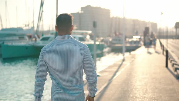 Young Rich Man at Yacht Club. Businessman Is Relaxing