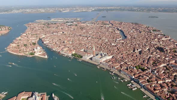 Flying high over Venice city (Venezia) in Italy, Europe