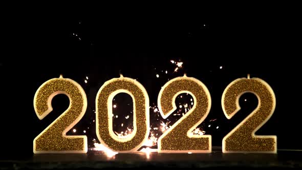 Bright Lights of the New Year's Fireworks with the Numbers of 2022