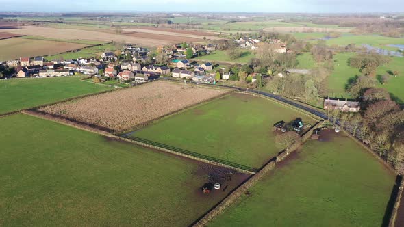 Aerial footage of the British country side fields in the winter time in the UK