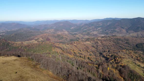 Aerial Dolly Shot of Autumn Carpathian Mountains