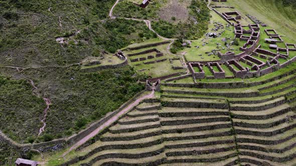 Aerial View Of Pisac Old Town, Incan Ruins And Andenes (Terraces) In Cusco, Peru.