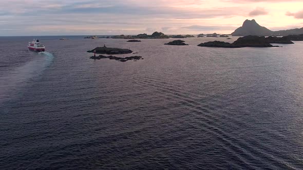 Chasing large cruise ship on norwegian coast