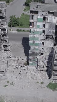 Vertical Video of a House Destroyed By the War in Ukraine