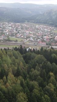 Vertical Video Village in the Carpathian Mountains in Autumn