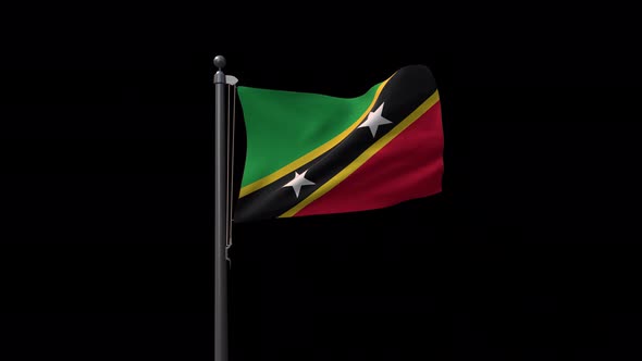 Saint Kitts And Nevis Flag On Flagpole With Alpha Channel  4K