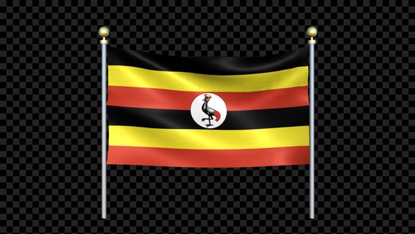 Uganda Flag Waving In Double Pole Looped