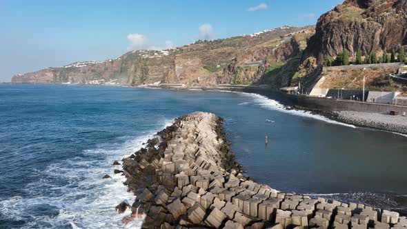 Coastline of Madeira Portugal Beautifull Sunny Island the Atlantic Ocean Aerial Drone View