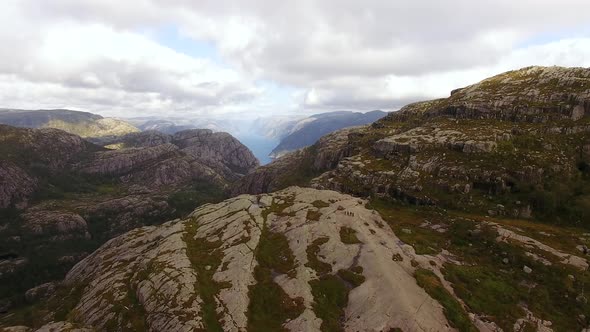 Aerial view of the Lysefjord in Norway in summer