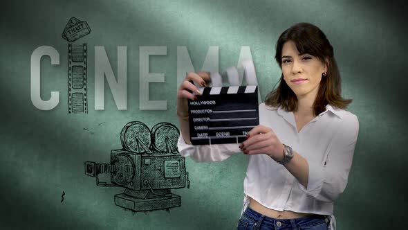 Clapperboard Cinema and woman