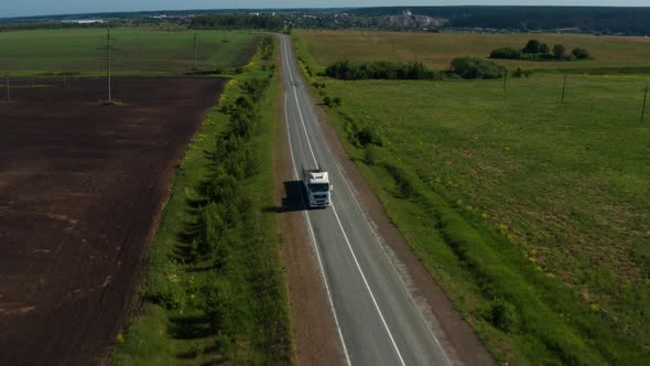 Aerial View of a Truck on the Highway