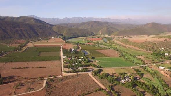 Aerial travel drone view of Oudtshoorn, Western Cape, South Africa.