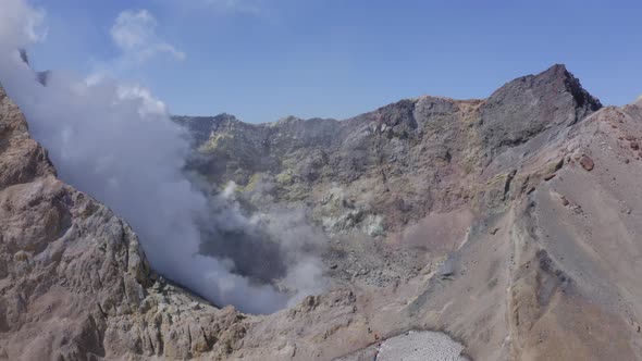 Aerial Drone Footage Shot Inside the Mutnovsky Volcano Crater with Fumaroles