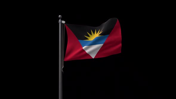 Antigua And Barbuda Flag On Flagpole With Alpha Channel