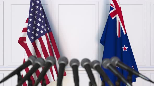 Flags of the USA and New Zealand at International Meeting