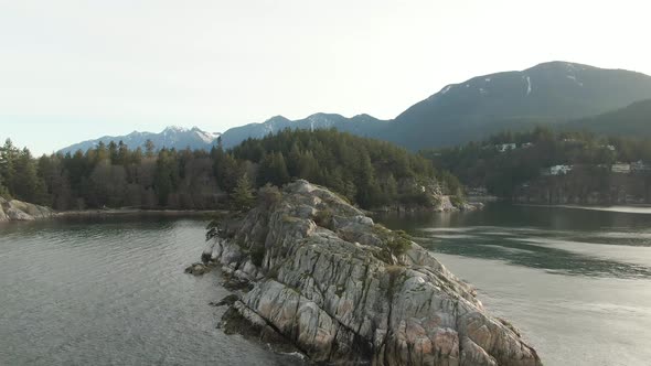 Aerial Panoramic View of Rocky Island on the Pacific Ocean West Coast