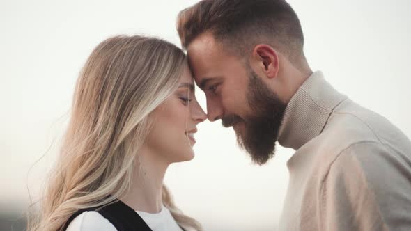 Close Up Of Loving Couple Touching Forehead Enjoying Tenderness