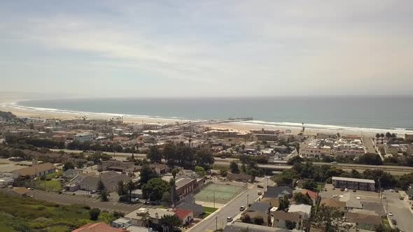 View from Boosinger Park over family houses to the coast.Stunning aerial view flight fly forwards d