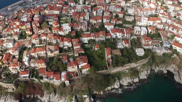 Aerial view with the city of Kavala, Greece