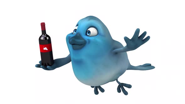 Fun 3D cartoon animation of a blue bird with alpha