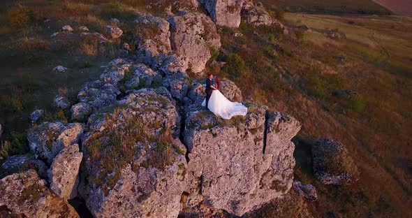 Happy Marriage Couple Outdoors on Nature Aerial View