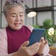 asian grandmother sit casual relax hand use smartphone technology device video call - VideoHive Item for Sale