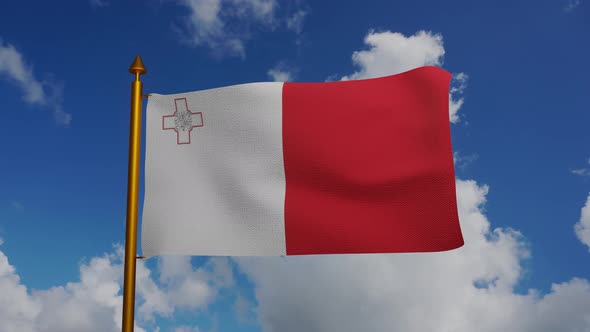 National flag of Malta waving with flagpole and blue sky timelapse