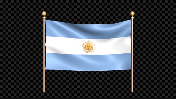 Flag Of Argentina Waving In Double Pole Looped Alpha Version