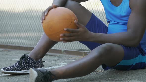 Male Warming up With Basket Ball, Waiting for Team Players, Outdoor Activities