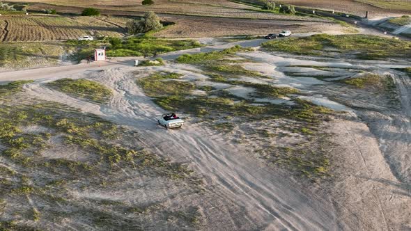 Cabriolet rides in cappadocia aerial view 4 K Turkey