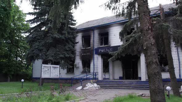 War in Ukraine  Destroyed Police Station in Borodyanka