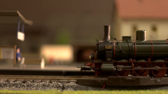 Model Train in Motion Close Up.