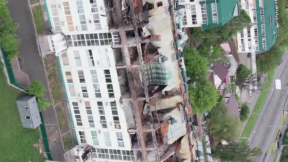 Vertical Video of a Damaged House During the War in Ukraine