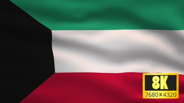8K Kuwait Windy Flag Background