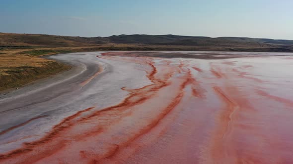 Aerial View of Pink Chokrak Lake in Crimea