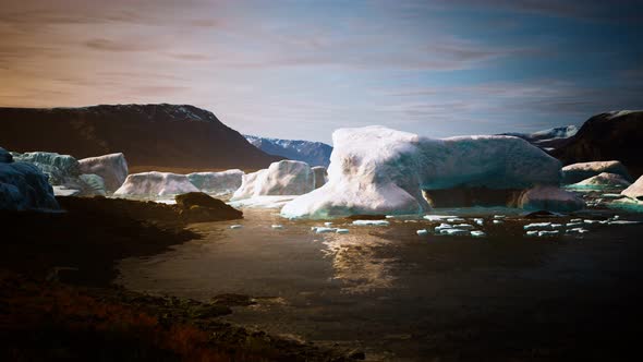 Small Icebergs and Ice Floes in the Sea Near Iceland