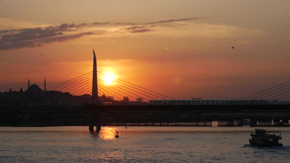 Sunset at the Atatürk Bridge in Istanbul 