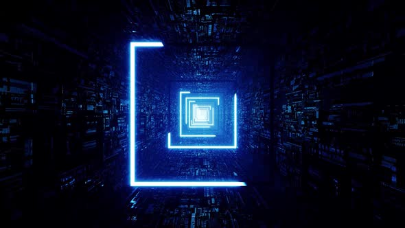 Glowing Blue Light Stroke in the Dark Square Sci Fi Tunnel