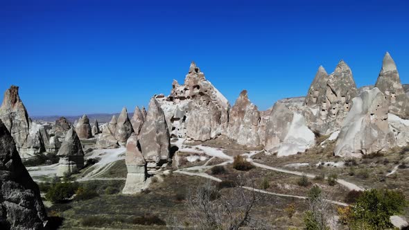 Aerial Mesmerizing View of Natural Formations of Mountains in Cappadocia Taken From Air