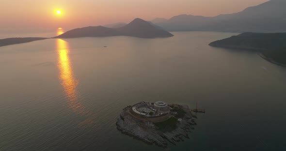 aerial view of mamula island during sunset