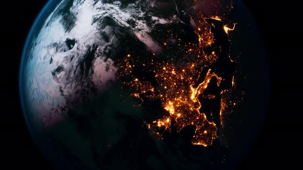 Earth Planet Viewed From Space at Night Showing the Lights of Countries