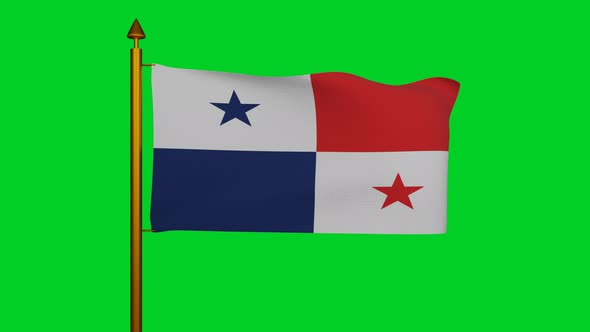 National flag of Panama waving with flagpole on chroma key, Republic of Panama flag