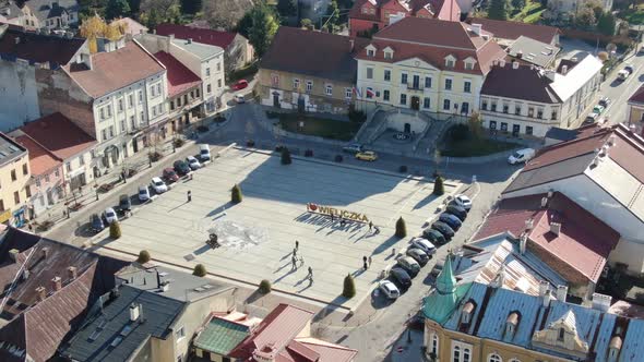 Aerial view of upper town square in Wieliczka, near Krakow, Poland