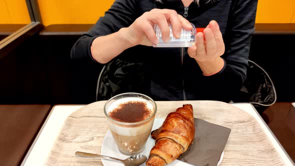 Coffee Breakfast with Cleaning Hands for COVID19