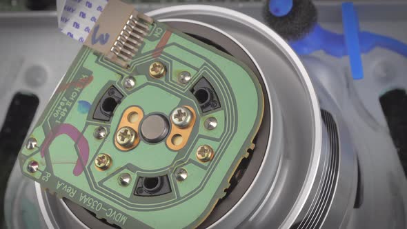 Closeup Shot Showing Parts Moving Inside of a Cassette Player